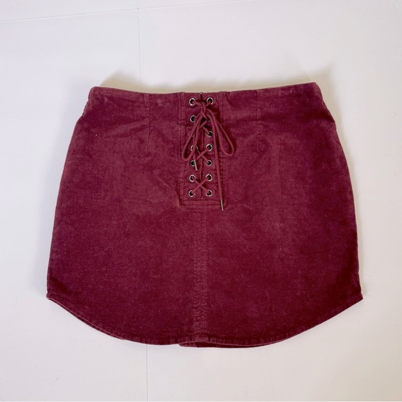 Forever 21 Lace Up Maroon Burgundy Mini Festival Skirt - Picture 1 of 5